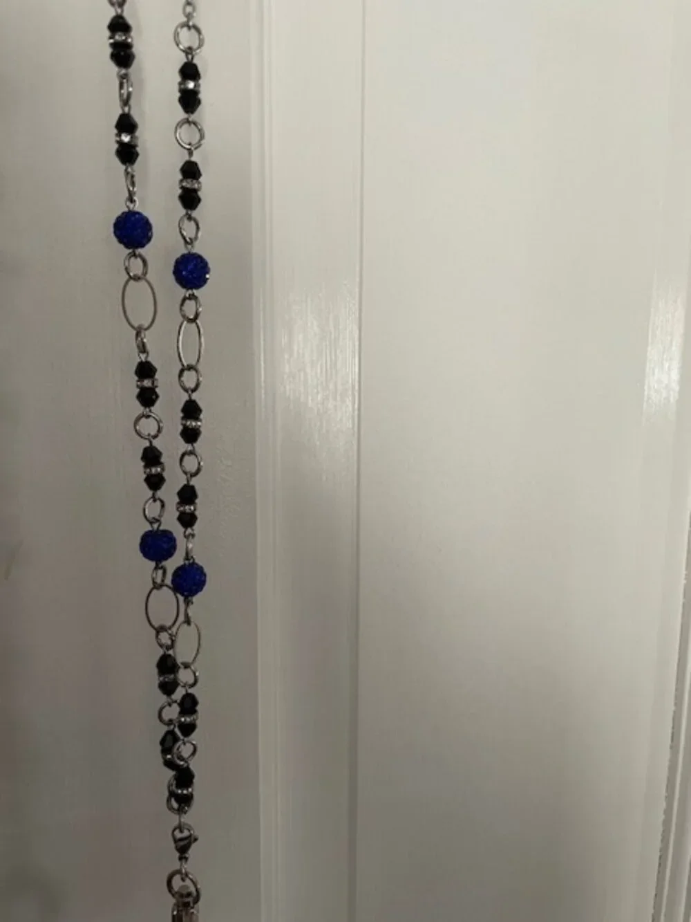 Badge ID Holder Necklace with Crystals, Cobalt Blingy Blue & Black Beads, 19